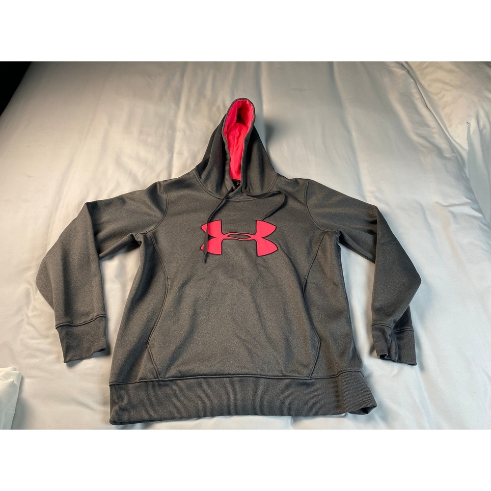 Under Armour Hoodie Women Large Gray Pink Excellent Storm Fleece Pullover